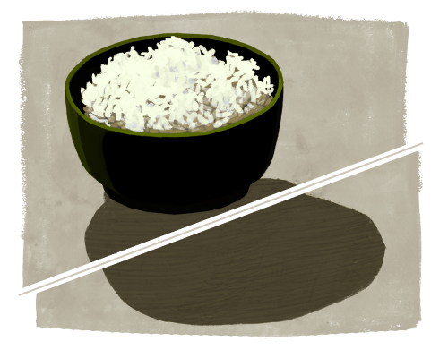 Illustration of palm trees silhouetted in the sunset