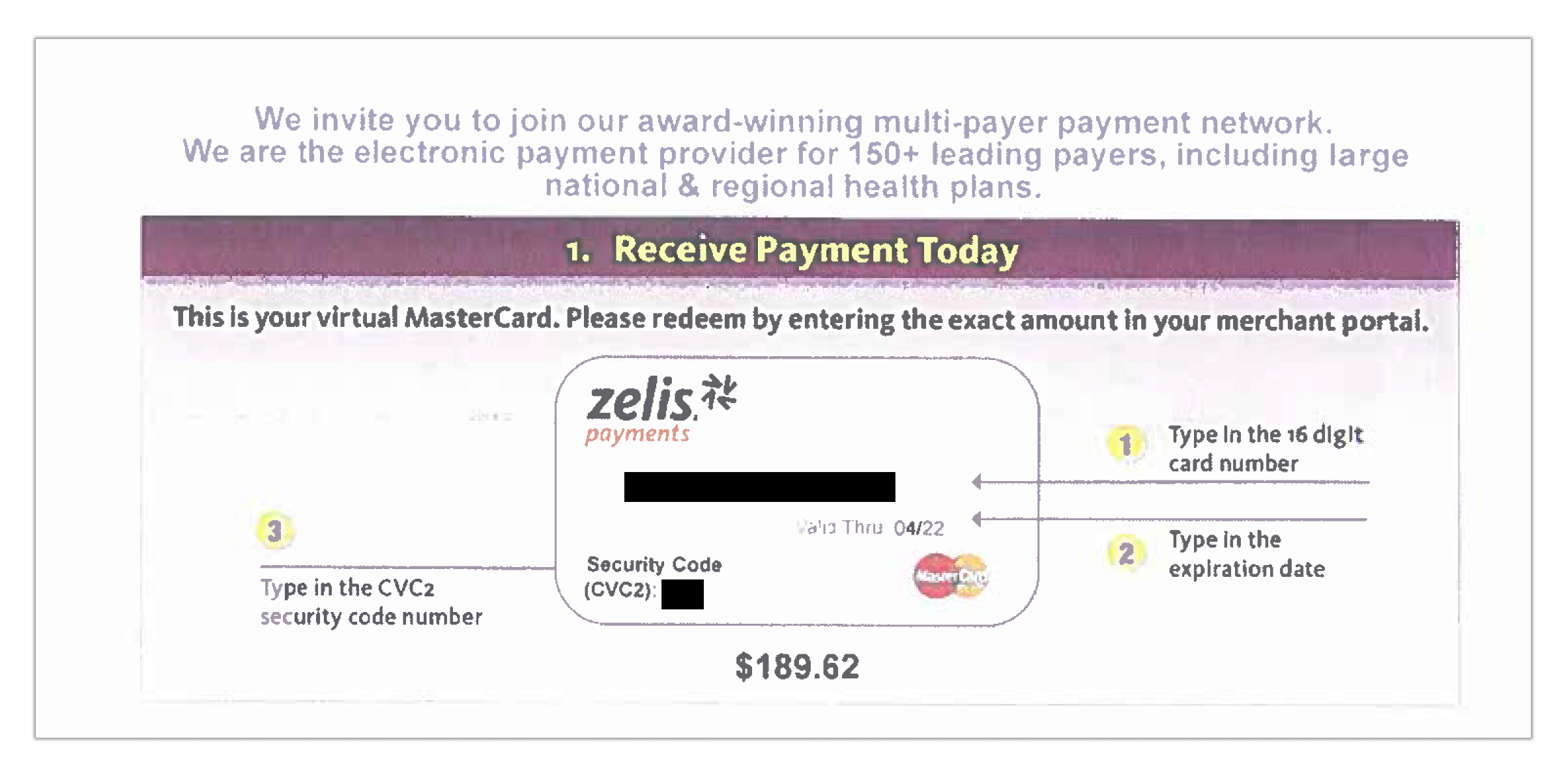 A virtual MasterCard with a Zelis logo on it.